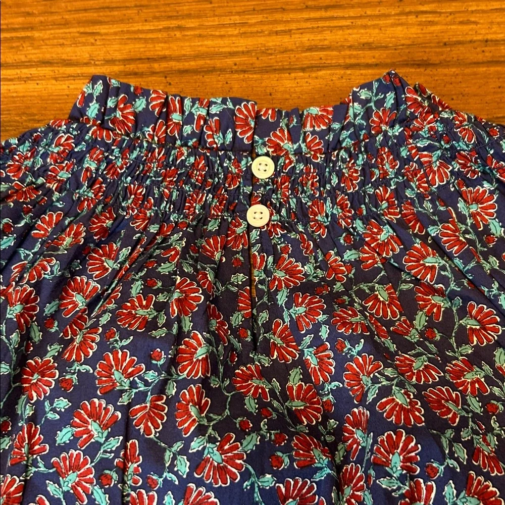 J. Crew Smocked-Neck Print Top